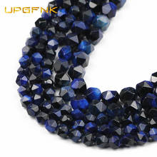 UPGFNK-Cuentas de piedra Natural de ojo de tigre azul oscuro facetadas, abalorios espaciadores sueltos para la fabricación de joyas, pulsera DIY, collar de 6/8mm 2024 - compra barato