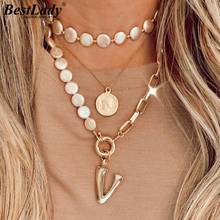 Best Lady Vintage Layer Pearls Letter Necklaces for Women Metal Gold Color Beads Link Chain Necklaces Fashion Jewelry Wholesale 2024 - buy cheap