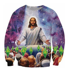 Pulôver manga longa com estampa 3d da galaxy jesus, homens, mulheres, crewgola, estilo harajuku, unissex, agasalho 2024 - compre barato