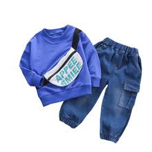 Conjunto infantil de manga longa + calça jeans, roupa para garotos de 1 a 5 anos para primavera e outono 2024 - compre barato