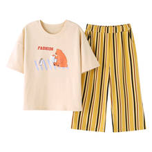 Summer Pajamas For Women Knitted Cotton Sleepwear Cartoon Pyjamas Short Sleeve Round Neck Casual Soft Big Size Pyjama Femme 2024 - buy cheap