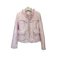 2019 runway senhora moda outono pérolas borlas casaco de lã casaco feminino vintage casaco femme quente tweed jaqueta elegante 2024 - compre barato