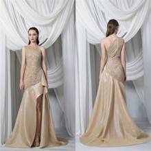 Champagne Evening Dresses Sexy One Shoulder Split Lace Appliques Prom Gowns Custom Made Sweep Train Special Occasion Dress 2024 - buy cheap