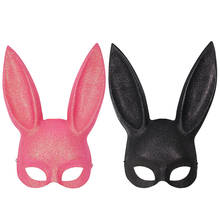 Máscara feminina com orelhas de coelho, fantasia de coelho longo com orelhas de bondage para halloween e festas 2024 - compre barato