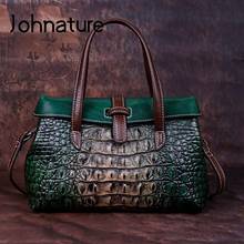 Johnature Handmade Embossing Genuine Leather Luxury Handbags Women Bags Designer 2022 New High Quality Shoulder&Crossbody Bags 2024 - buy cheap