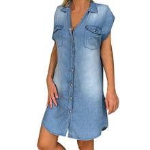 Женское джинсовое платье с карманами, однобортное винтажное платье до колен с отложным воротником, лето 2021 2024 - купить недорого