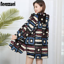 Nerazzurri Winter Multicolored Thick Warm Fluffy Faux Fur Coat Women with Hood Colorful Fake Mink Fur Jacket Korean Fashion 2021 2024 - buy cheap