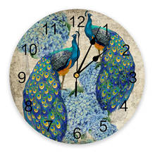 Peacock Hydrangea Retro WatercolorWall Clock Home Decor Bedroom Silent Wall Digital Clock Wall Clock Modern Design 2024 - buy cheap