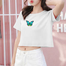 Korean Women O Neck Harajuku Cotton T Shirt Butterfly Print Short Sleeve Crop Top Cute Aesthetic T Shirt Itself Tumblr Crop Tee 2024 - buy cheap