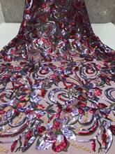 Tecido de renda francesa bordado colorido com lantejoulas, malha francesa, tecido africano bordado com renda para festa/vestido de noite, design de vestido de casamento 2024 - compre barato