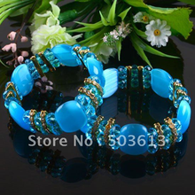 Fashion Sky Blue Cat's Eye&Crystal Bead Bracelets Stretch Gold Color Accessory Bracelets one piece gcb1152 2024 - buy cheap