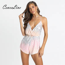 New trend sequins strap playsuit v neck sexy club party rompers sleeveless backless chic summer birthday outfits short jumpsuits 2024 - buy cheap