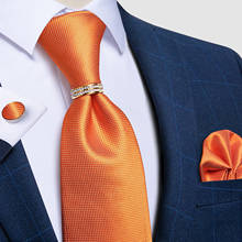 Gravata sólida masculina de seda laranja 8cm, conjunto de lenços, gravata para festa de casamento, trajes casuais masculinos, presentes 2024 - compre barato