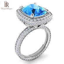 Bague ringen sólido 925 prata esterlina 10*12mm oval aquamarine pedra preciosa zircão brilhante clássico noivado anel de casamento jewely 2024 - compre barato