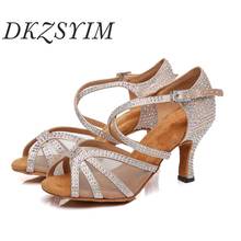 DKZSYIM-zapatos de baile latino para mujer, sandalias de Tango de salón doradas/Plateadas/negras, de tela con lentejuelas, Paryt/zapatos de boda con casco alto 2024 - compra barato