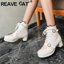 REAVE CAT New Ladies Ankle Boots Cute Princess Lolita Round Toe 5cm Square Heels Heart Lace-Up Buckle Zip Big Size 30-48 A3295 2024 - buy cheap