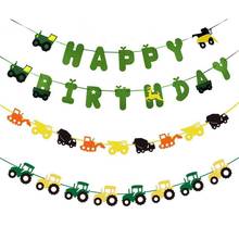 Cartel de Feliz Cumpleaños de vehículos de Construcción Verde, banderas de guirnalda de camión excavadora para granja, decoraciones para fiesta de cumpleaños, favores para niños 2024 - compra barato