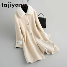 Tajeyane-Abrigos de lana para mujer, chaqueta de Cuello de piel de visón Natural, Abrigos largos de tela, TN1232, invierno, 2020 2024 - compra barato