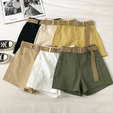 Short feminino casual de verão, liso, vintage, coreano, botão imperial, com bolsos, fofo, mini short 2024 - compre barato