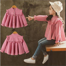 Vintage girls plaid shirt autumn winter ruffles lace long sleeve toddler blouse for girls tops children jackets outwear 2024 - buy cheap