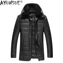 Ayunsure-Chaqueta de piel auténtica para hombre, abrigo de piel de oveja para invierno, Cuello de piel de visón Real, KJ3626, 1768 2024 - compra barato