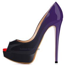 Zapatos elegantes de charol para mujer, tacones altos con plataforma, sin cordones, sexys, color púrpura y negro 2024 - compra barato