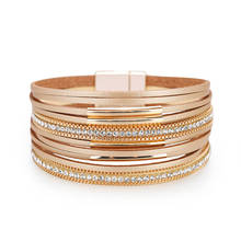 Pulseira de couro feminina, bracelete largo de múltiplas camadas com contas, joia para mulheres 2020 2024 - compre barato