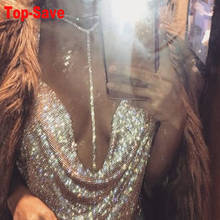 Vintage Luxury Rhinestone Backless Party Crop Top Women 2021 Summer Deep V Neck Night Club Diamonds Metal Tank Tops Wholesale 2024 - buy cheap