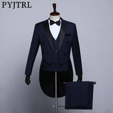 PYJTRL Male Classic Black White Navy Blue Tailcoat Tuxedo Wedding Grooms Suits For Men Party Prom Banquet Stage Singers Costume 2024 - buy cheap