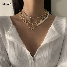 SHIXIN Hip Hop Thick Link Chain Iced Out Rhinestone Necklace Set for Women Short Pearl Choker Necklace Crystal Neck Jewelry 2021 2024 - buy cheap