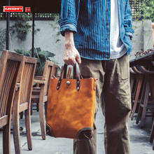 American retro cowhide tote bag, leather portable messenger bag for men , Ami khaki vintage Handbags 2024 - buy cheap