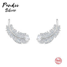 PANDOO Fashion Charm Original 1:1 Replica, White Light Feather Elegant Stud Earrings Women Luxury Jewelry Gifts 2024 - buy cheap