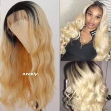 Oxeely Body Wave Ombre 613 Blonde Hair Wigs Synthetic Lace Front Wig Glueless Long Wavy Soft HairDark Roots Wigs With Baby Hair 2024 - buy cheap