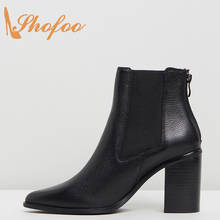 Sapatos de inverno femininos pretos, bico ponteagudo, chelsea, botas femininas, zíper, salto alto quadrado, tamanho grande 13 14, sapato 2024 - compre barato