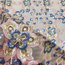 5 ярдов вышитое Сетчатое кружево ткань JIANXI.C-218.8819 с блестками Высокое качество цветок французская кружевная ткань для вечерние платья 2024 - купить недорого