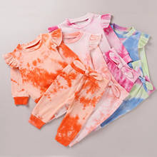 6Months-4Years Multicolor rainbow Toddler Kids Baby Girl Clothes Tie-Dye Ruffle Winter Warm Tops+Pants Outfits Set fashion M5 2024 - buy cheap