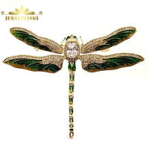 Vintage Green Enameled Oversize Dragonfly Brooches Gold Tone Micro Pave Crystal Winged Big Dragonfly Pins Unisex Insect Jewelry 2024 - buy cheap