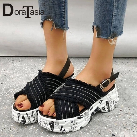 Buy Doratasia New Girl Fashion Print Platform Sandals Summer Comfy Wedges Sandals Women Elegant Denim Shoes Woman In The Online Store Doratasia No 3 Store At A Price Of 38 09 Usd With Delivery