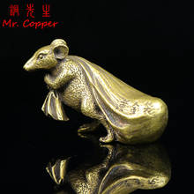 Enfeite de cobre grande mouse estatuetas chinesas feng shui, enfeite de decoração de mesa artesanato, animal rato puxar dinheiro estátua 2024 - compre barato