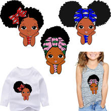 Iron -On Patches Cute Little Black Afric American Girl Thermo Sticker On Kids Clothes Stripe Patches Heat Transfer Vinyl Sticker 2024 - buy cheap