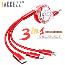 ¡! ACCEZZ-Cable Micro USB 3 en 1, Cable de iluminación tipo C ajustable para iPhone 11, X, 8, 7, Xiaomi, Samsung, 2.4A, de carga rápida 2024 - compra barato