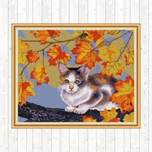 Cuadro de gato de punto de cruz de Joy Sunday, lienzo impreso de 14ct y 11CT para Kit de bordado DMC, manualidades artesanales para costura, decoración del hogar 2024 - compra barato