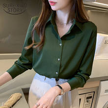 2020 Autumn Korean Office Lady Style Blouse Women Solid Silk Long Sleeve Women's Blouse Satin Single-breasted Loose Shirts 11053 2024 - buy cheap