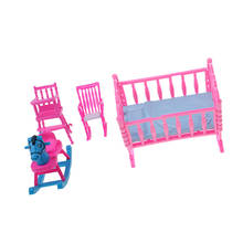 Pink Baby Rocking Bed + Baby Dining Chair + Rocking Horse + Baby Rocking Chair Nursery Room Accessory for Dolls House 2024 - buy cheap