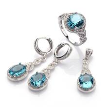 Fleure Esme Favourite fashion jewelry sets womens accessories (ring/earring/pendant) Blue Cubic Zirconia Rhodium Plated R3161set 2024 - buy cheap