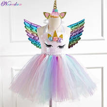 New Kids Unicorn Costumes For Girls Unicorn Tutu Dress With Gold Headband Wings Princess Girls Halloween Party Dress 2-10 Years 2024 - buy cheap