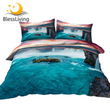 BlessLiving Sunrise Scene-Juego de cama de Godafoss, cubierta de cama con paisaje de cascada, colchas estampadas en 3D, juego de cama colorido al atardecer, 3 uds. 2024 - compra barato