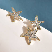 New Fashion Micro-set Zircon Gold Color Earrings Asymmetric Starfish Five-pointed Star Beach Vacation Cute Earrings Female 2024 - buy cheap