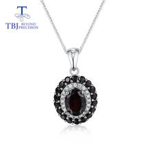 Natural black garnet pendant with chain oval cut 7*9mm zambia garnet jewelry 925 sterling silver for women 2024 - buy cheap