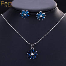 Pera CZ-collar y pendientes de circonia cúbica azul para mujer, 9 opciones de colores, plata, cristal, juego de joyas para mujer J055 2024 - compra barato